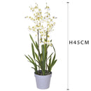 Orchidea Artificiali Oncidium a 3 Diramazioni con Vaso Altezza 45 cm Bianco-2