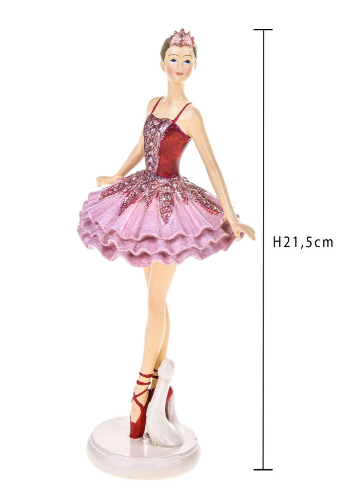 Set 2 Statuina Decorativa Ballerina su Punte 21,5 cm in Resina Rosa-2