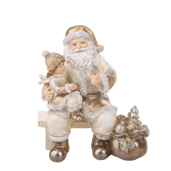 acquista Figurine Père Noël Assis avec Petite Fille 16,5 cm en Résine