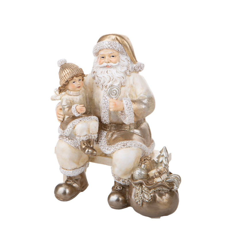 Statuina Babbo Natale Seduto con Bimba 16,5 cm in Resina-2