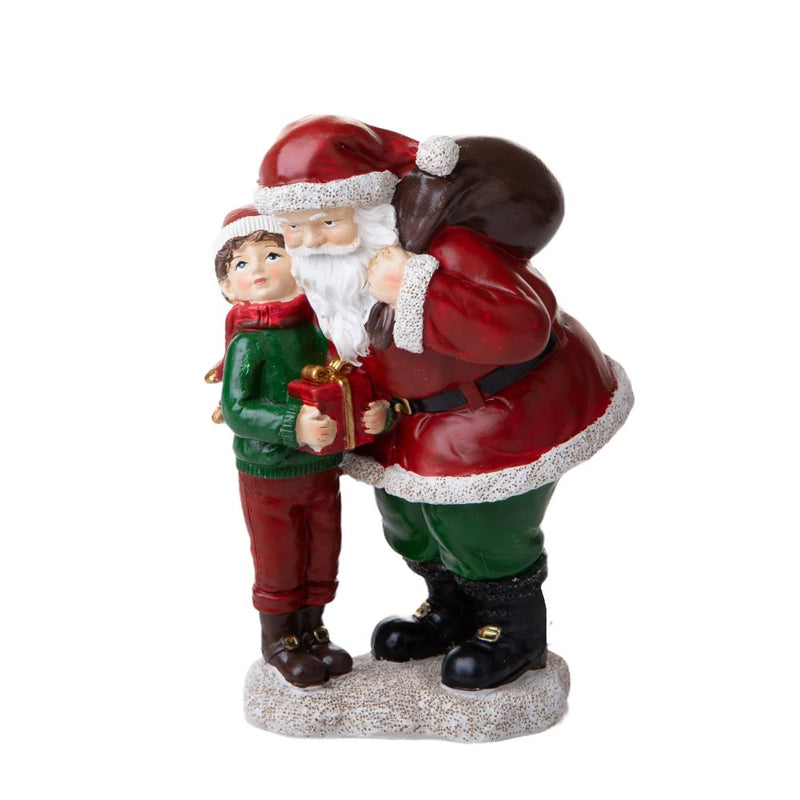 Statuina Babbo Natale con Bambino 18 cm in Resina-2