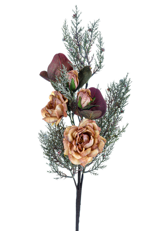 Set 4 Bouquet de Roses Artificielles Aspect Sec Hauteur 68 cm Marron prezzo