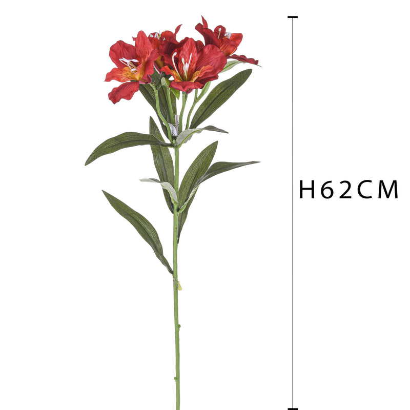 4 Fiori Artificiali di Alstromeria in Materiale Sintetico Altezza 62 cm Rosso-2