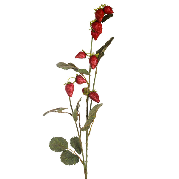 Lot de 4 Branches Artificielles avec Fraises à 3 Branches Hauteur 81 cm Rouge sconto