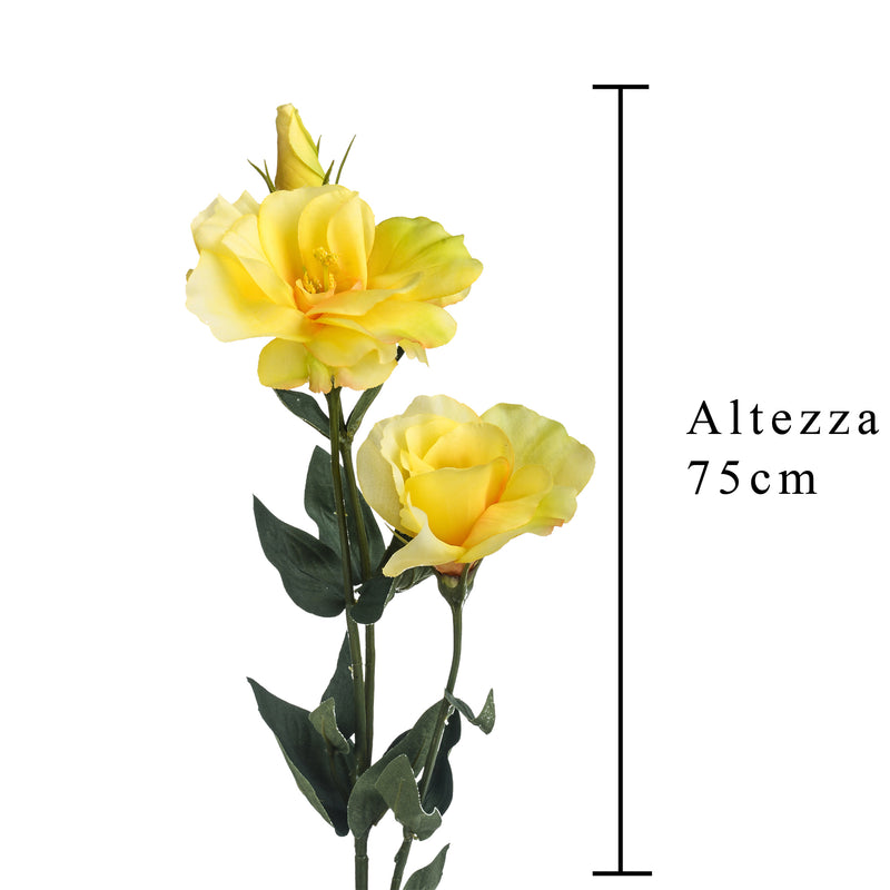 4 Lisianthus Artificiali Composto da 3 Fiori Altezza 75 cm Giallo-2