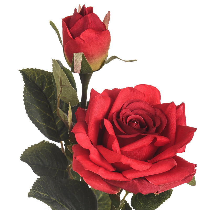 3 Rose X 2 Artificiali con Gambo Corto Altezza 40 cm Rosso-3