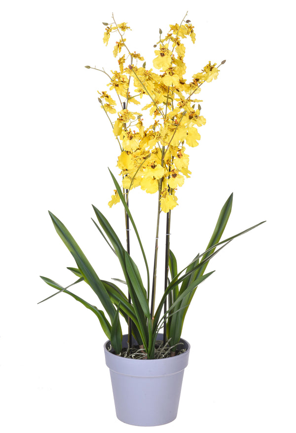 acquista Orchidée Oncidium Artificielle à 3 Branches avec Pot Hauteur 45 cm Jaune