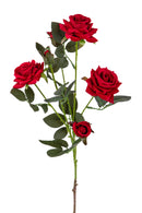 4 Rose Artificiali con Tamango a 4 Diramazioni Altezza 67 cm Rosso-1