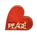 Cuore Decorativo con Scritta Peace Led 17 cm in Legno e Metallo Rosso-1