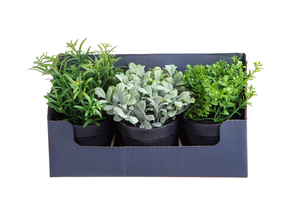 sconto Set 2 Mini Plantes Aromatiques Artificielles 6 Pièces en Pot Assortis Hauteur 20 cm Vert