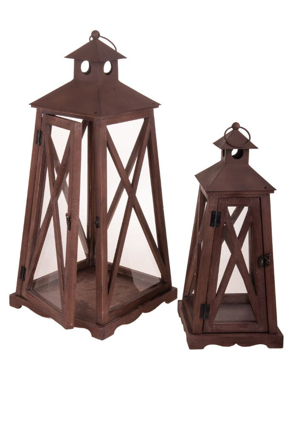 sconto Lot de 2 lanternes décoratives en bois et métal marron