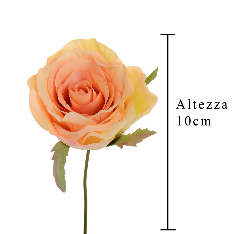 6 Rose Artificiali Testa con Gambo Altezza 10 cm -2