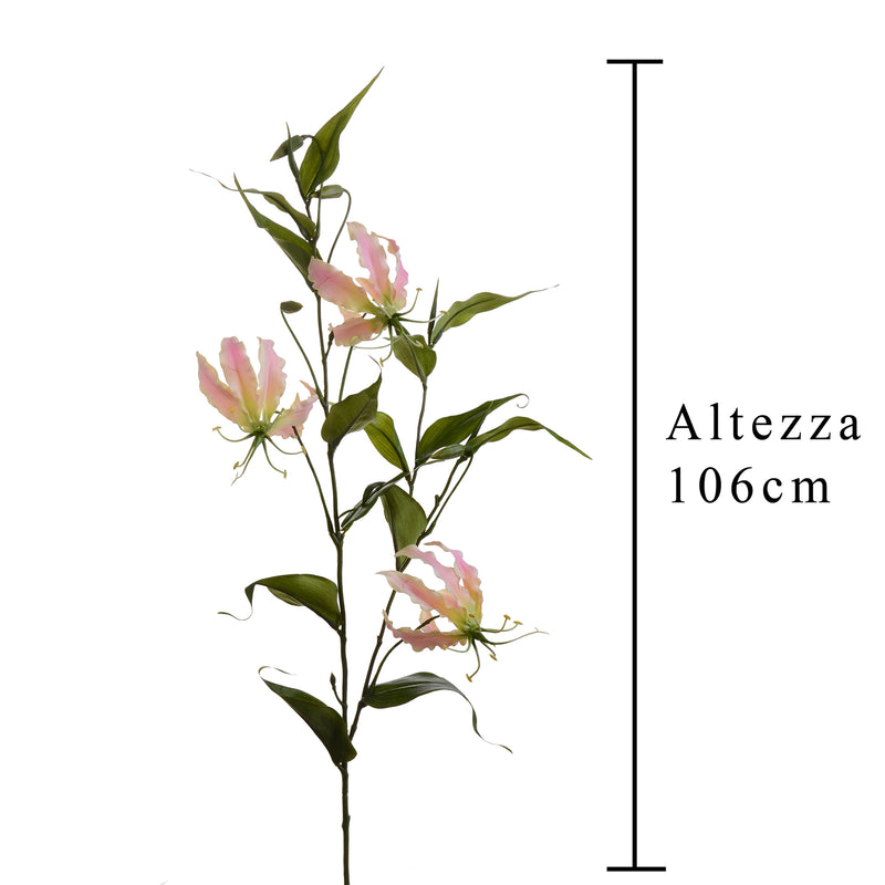 Ramo Artificiale di Gloriosa Lilium Altezza 106 cm Rosa-2