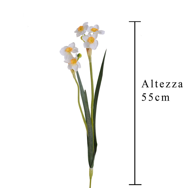 3 Giunchiglia con 2 Fiori Artificiali Altezza 55 cm Bianco-2