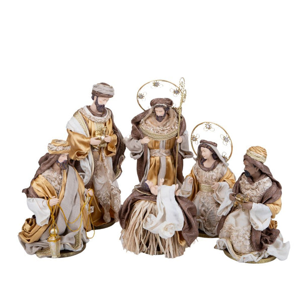 Lot de 6 figurines de la Nativité de Noël 40 cm en tissu doré et résine sconto