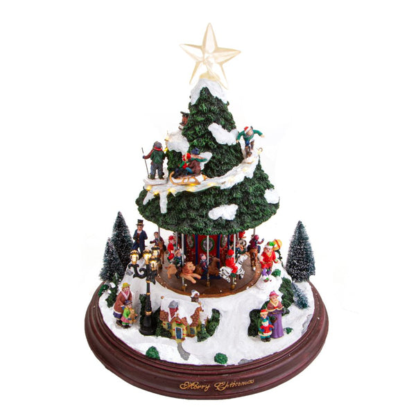 Village de Noël en sapin avec carrousel de 41 cm, lumières, musique et mouvement sconto