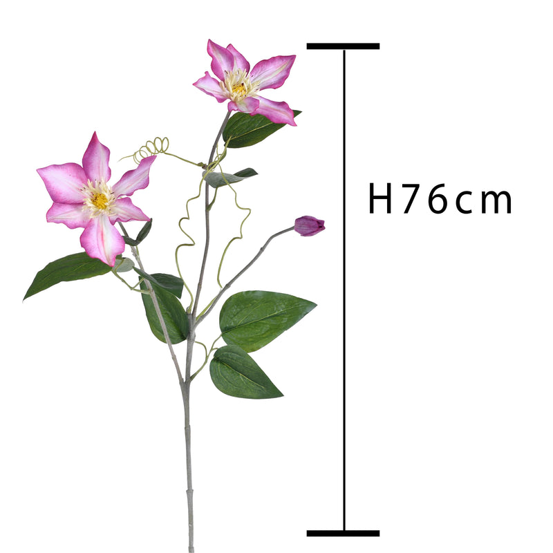 2 Rami Artificiali di Clematis Composto da 2 Fiori Altezza 76 cm Rosa-2