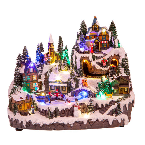 prezzo Village de Noël Lumières de Ville Musique et Mouvement 37,5 cm en Résine