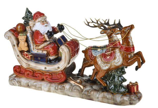 Figurine Père Noël avec rennes en traîneau 44,5 cm en porcelaine prezzo