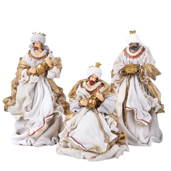 sconto Lot de 3 figurines des Rois Mages 36 cm en tissu et résine blanc et doré