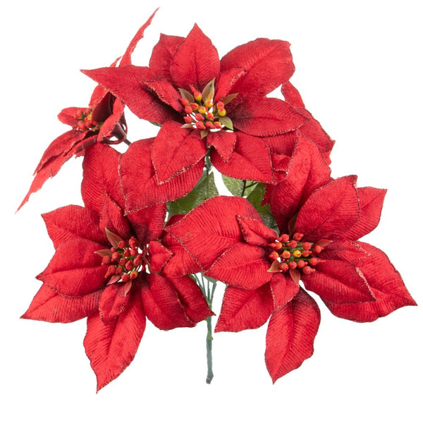 Branche de poinsettia artificielle avec paillettes en synthétique rouge prezzo