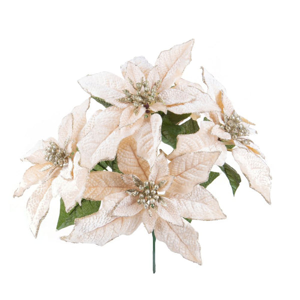 Branche de poinsettia artificielle avec paillettes en synthétique crème dorée acquista