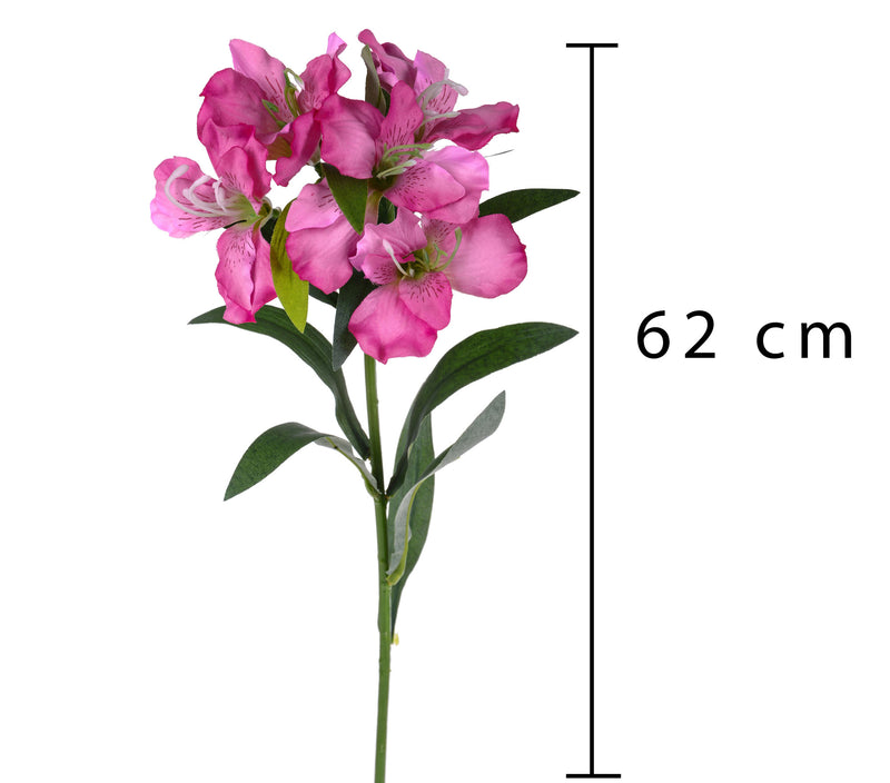 4 Fiori Artificiali di Alstromeria in Materiale Sintetico Altezza 62 cm Rosa-2