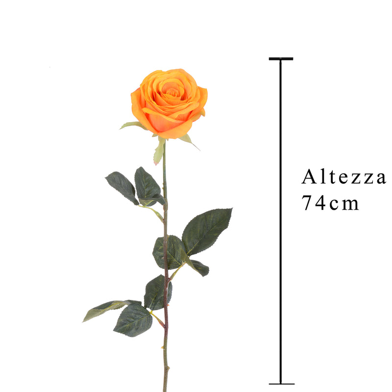 4 Rose Artificiali Aperta Altezza 74 cm Arancio-2