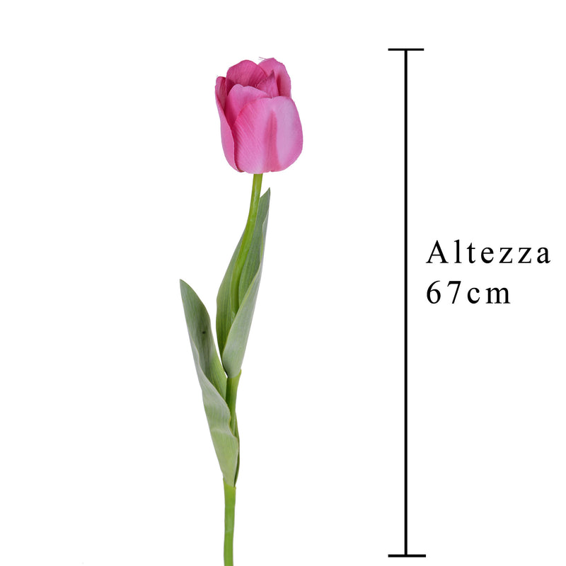 4 Tulipani Artificiali con Foglie Altezza 67 cm Rosa-2