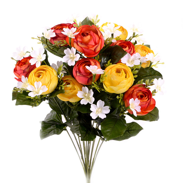 acquista Set 2 Bouquet de Renoncules Artificiels Composé de 13 Fleurs Hauteur 44 cm Orange