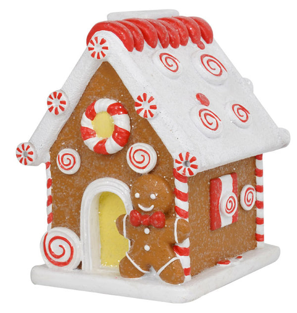 Maison de Noël H15 cm en résine rouge et blanche sconto