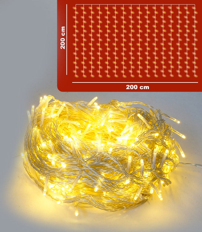 Luci di Natale Cascata Effetto Pioggia 360 LED 200x200 cm Luce Calda Cavo 3m Trasparente-2