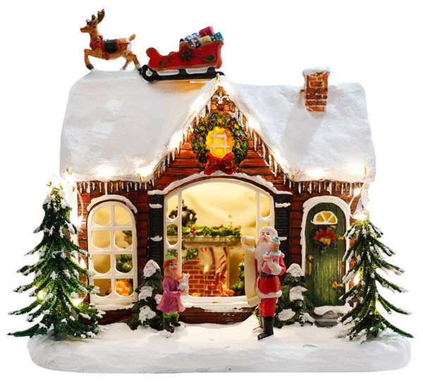 Maison du Père Noël 23x15x20,5 cm en Résine avec Lumières et Traîneau prezzo