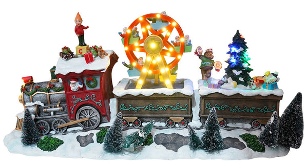 Train de Noël avec Grande Roue Carillon 47,5x15,7x22,5 cm en Résine avec Mouvement et Lumières prezzo