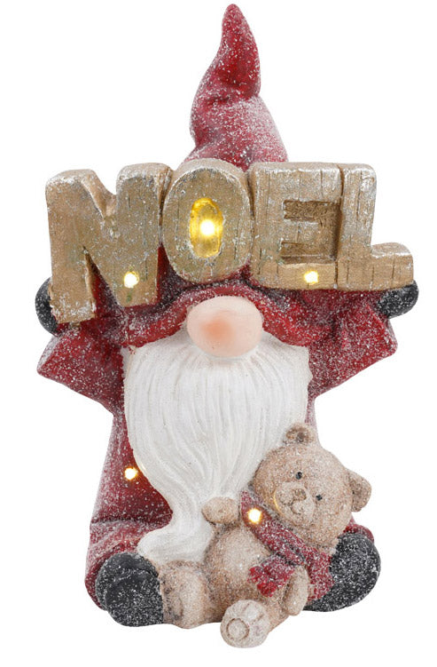 Figurine Nain de Noël H39 cm en résine avec ours en peluche et lumières acquista