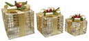 Set 3 Pacchi di Natale con LED in Plastica Oro-1