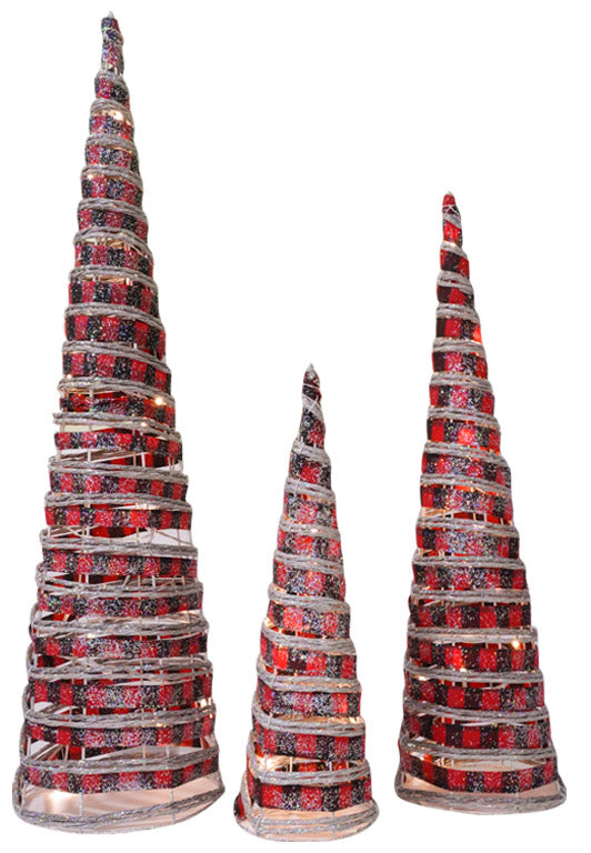 Lot de 3 cornets de Noël avec LED en plastique rouge pailleté sconto