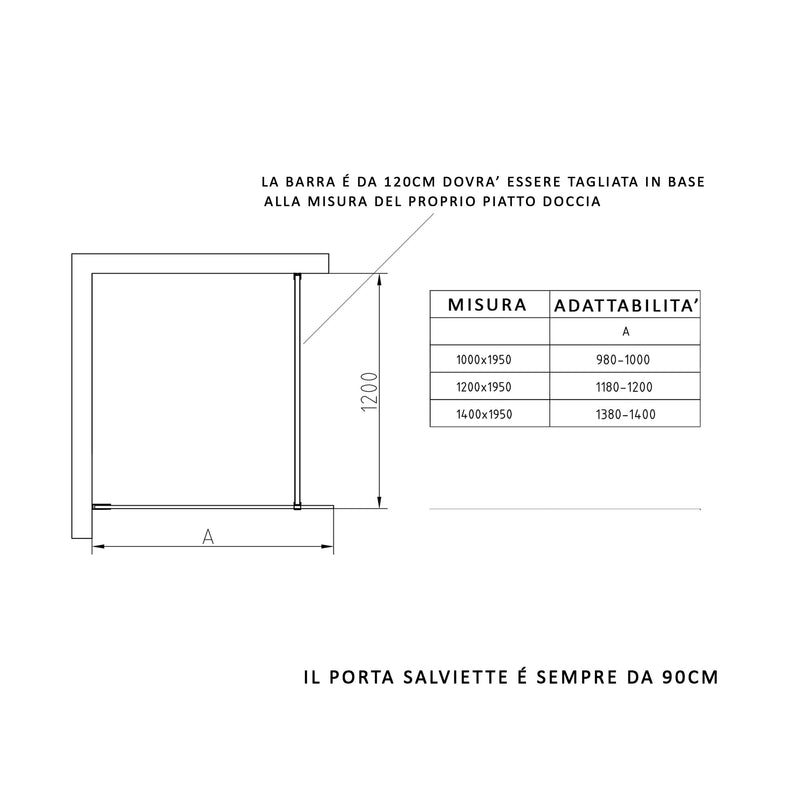 Parete Doccia Walk-In con Profili Neri e Porta Tovaglietta H195 Bonussi Clarisse Varie Misure-10