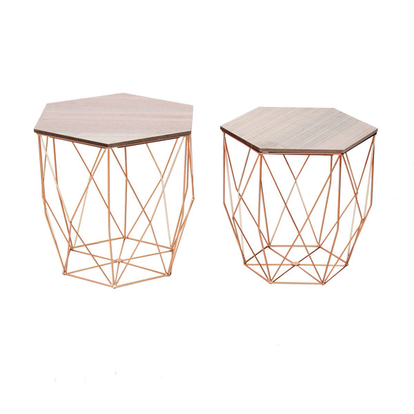 Ensemble de table basse hexagonale en chêne doré rose prezzo