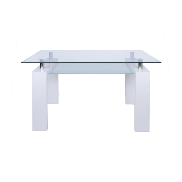 sconto Table Renee 140x90x77 cm 2 plateaux en verre pieds blancs