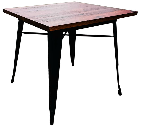 Table de jardin 80x80x75 cm en métal avec plateau en bois industriel noir sconto