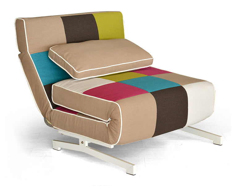 Poltrona Letto Singolo 90x76x89 cm in Metallo e Tessuto a Quadri Super Multicolor-1