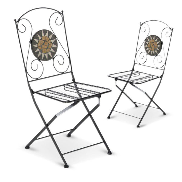 Lot de 2 chaises de jardin pliantes en fer avec mosaïque noire sconto