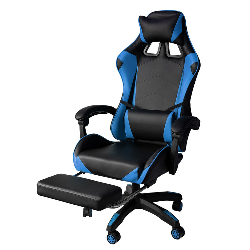 Sedia da Gaming Ergonomica 64x53x122-133 cm con Poggiapiedi in Similpelle Blu-1