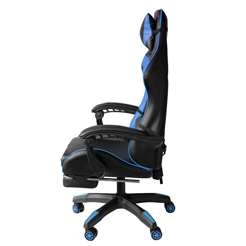 Sedia da Gaming Ergonomica 64x53x122-133 cm con Poggiapiedi in Similpelle Blu-3