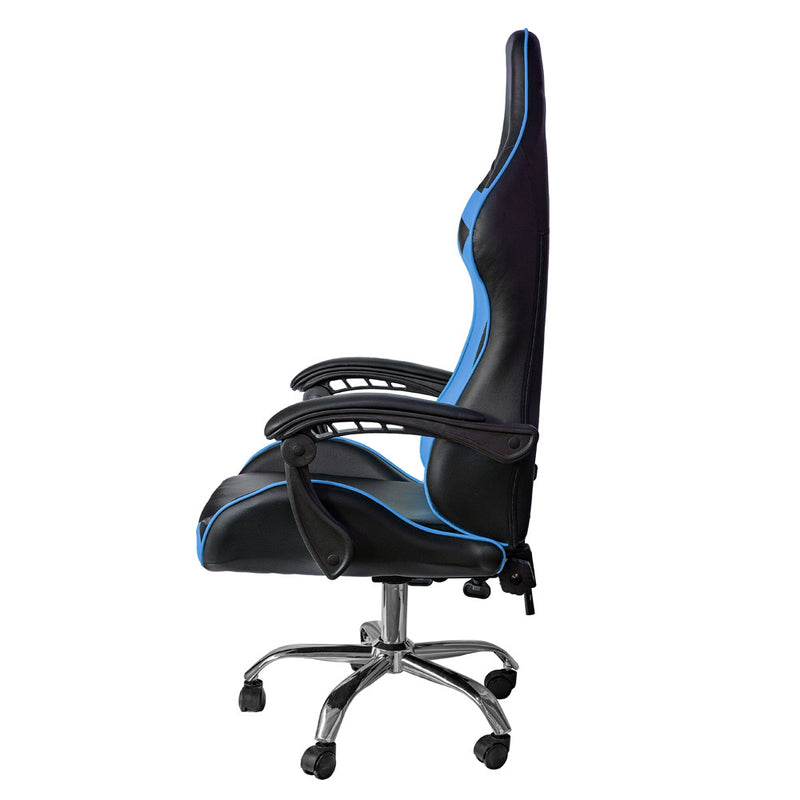 Sedia da Gaming Ergonomica 64x53x122-133 cm con Supporto Lombare e Poggiatesta in Similpelle Blu-4