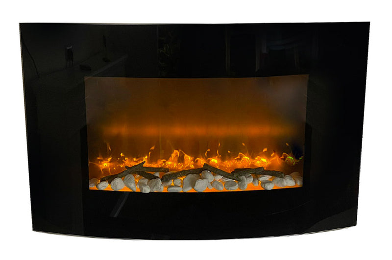 Camino Elettrico da Parete Effetto Fiamma 88,5x13,5x56 cm 900W/1800W Nero -1