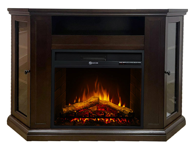 Camino Elettrico da Pavimento Effetto Fiamma 126x78x83 cm 900W/1800W in Legno Noce-1