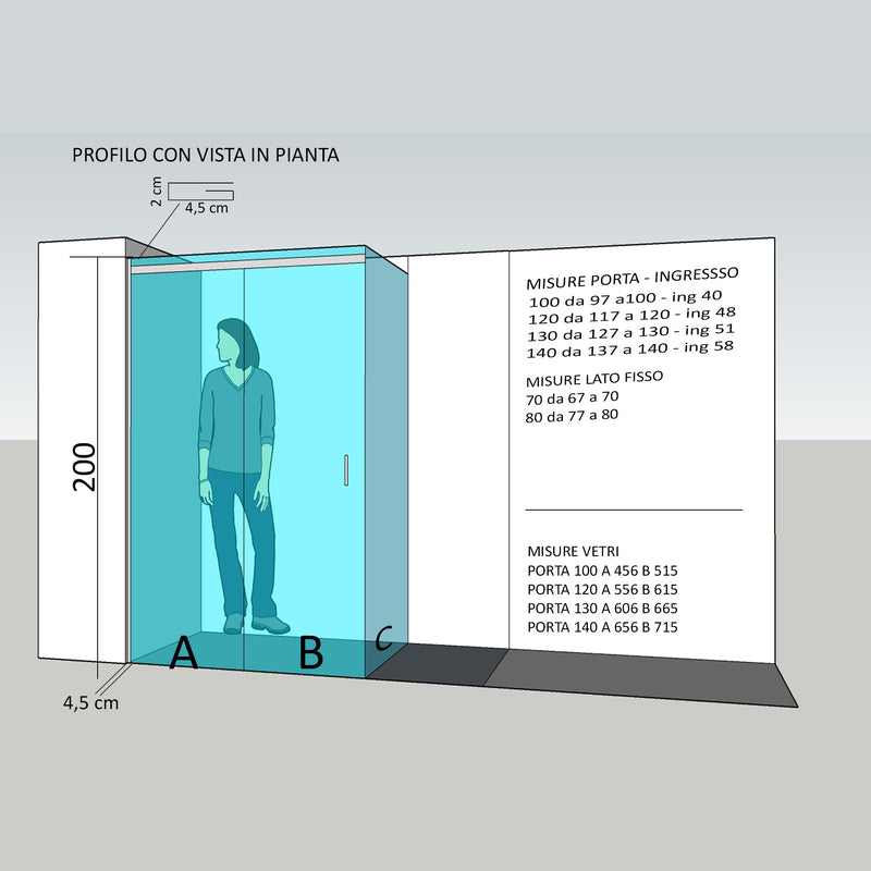 Box Doccia Angolare H200 cm 1 Anta Scorrevole in Cristallo 8mm Trasparente Bonussi Iris Varie Misure-10