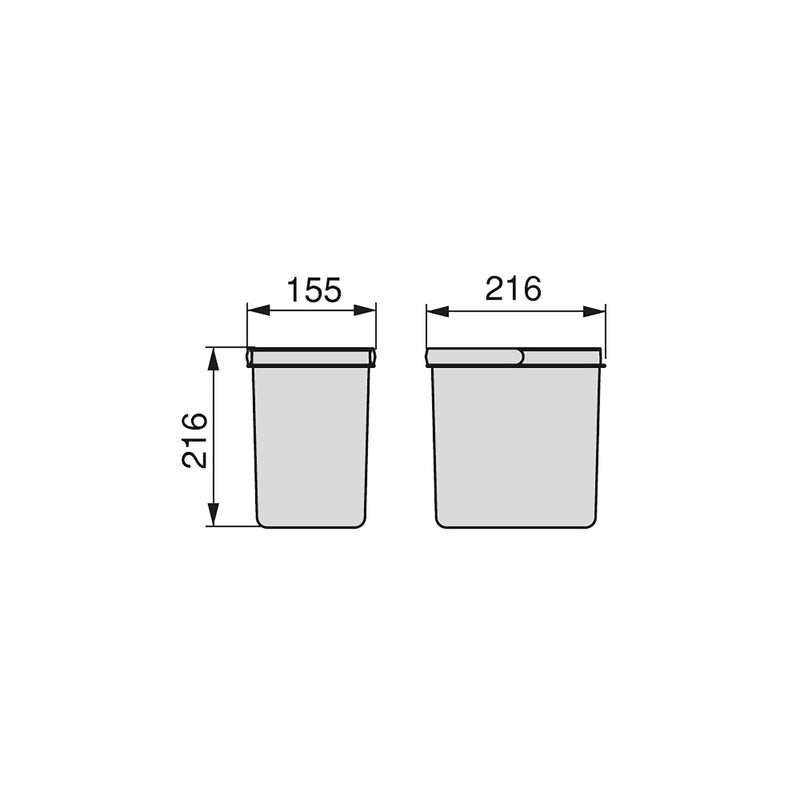 Pattumiera Differenziata 2 Contenitori per Cassettone 21,6x15,5 cm H21,6 cm Emuca Grigio antracite-3